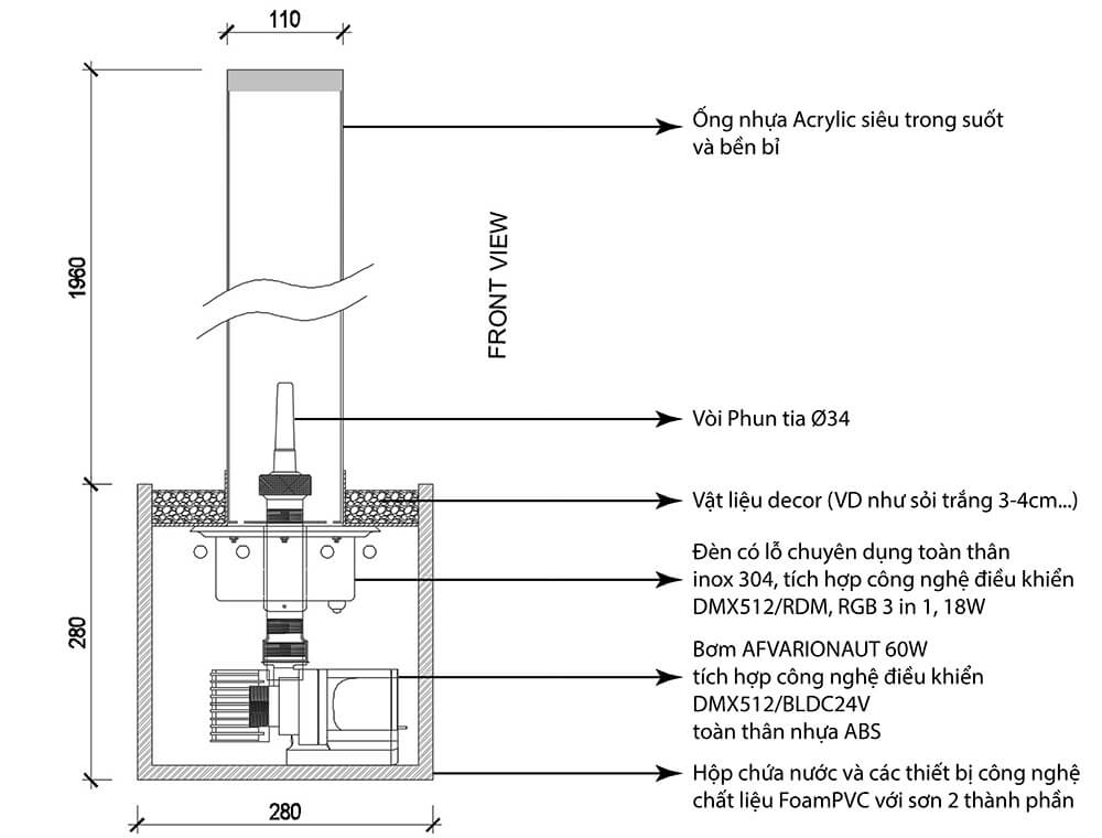 Cấu tạo cột nhạc nước nghệ thuật