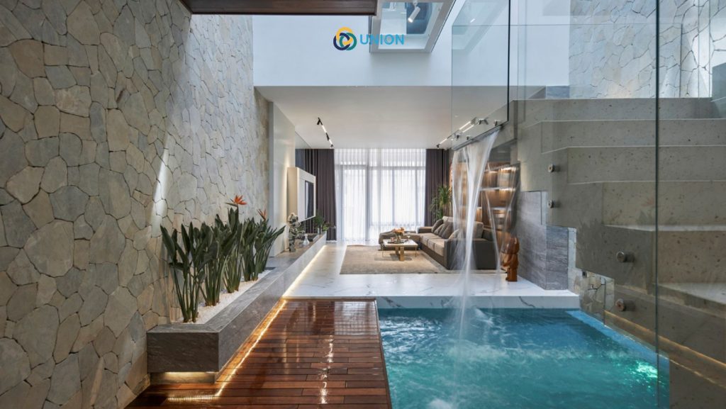 Thác nước hiện đại trên kính là một cách trang trí không gian nhà ở đẹp, ấn tượng và tiết kiệm - UNION