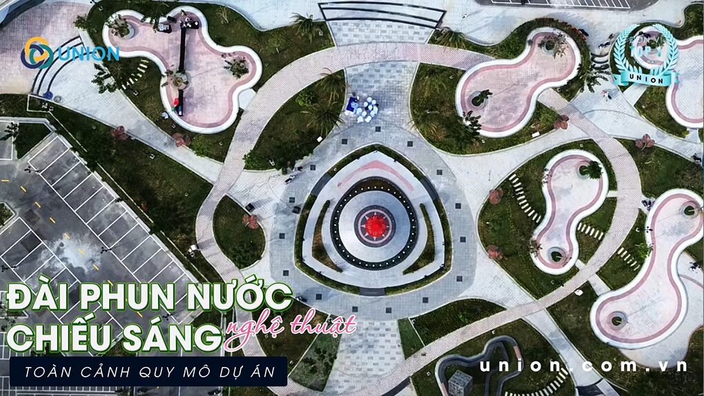 Toàn cảnh hệ thống đài phun nước và chiếu sáng nghệ thuật tại công viên Ánh sáng Bình Sơn