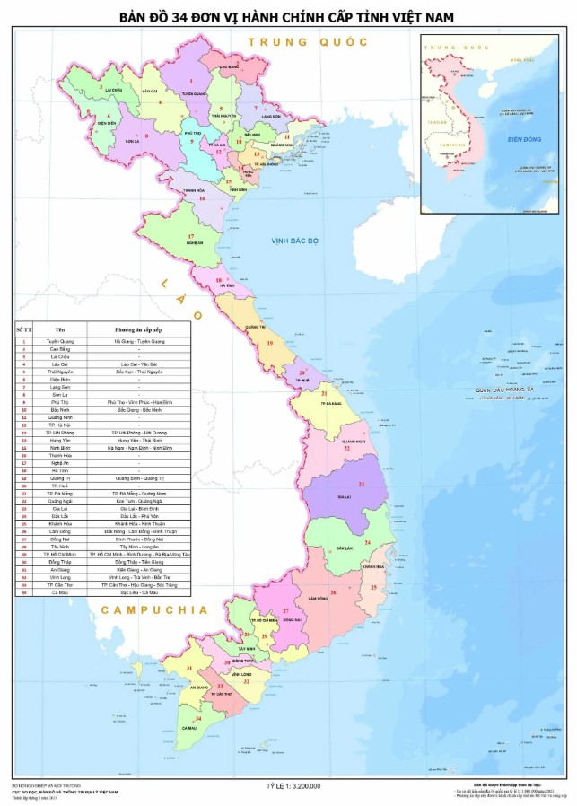 Bản đồ 34 tỉnh thành mới nhất 2025