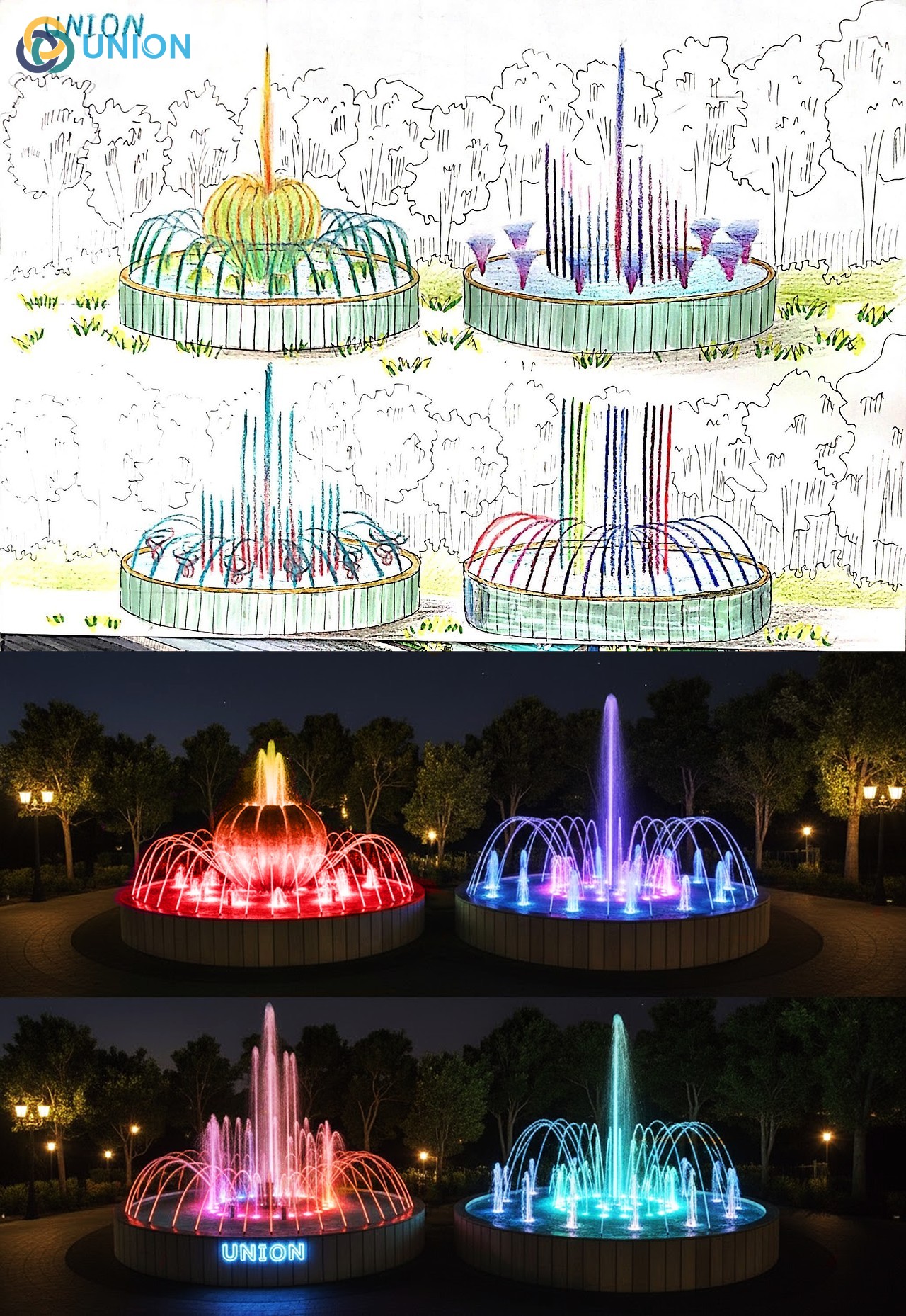 Thiết kế đài phun nước theo mô hình 3D tổng thể