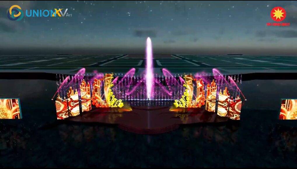Video render 3D kịch bản lập trình hiệu ứng nhạc nước được UNION chuẩn bị từ trước 