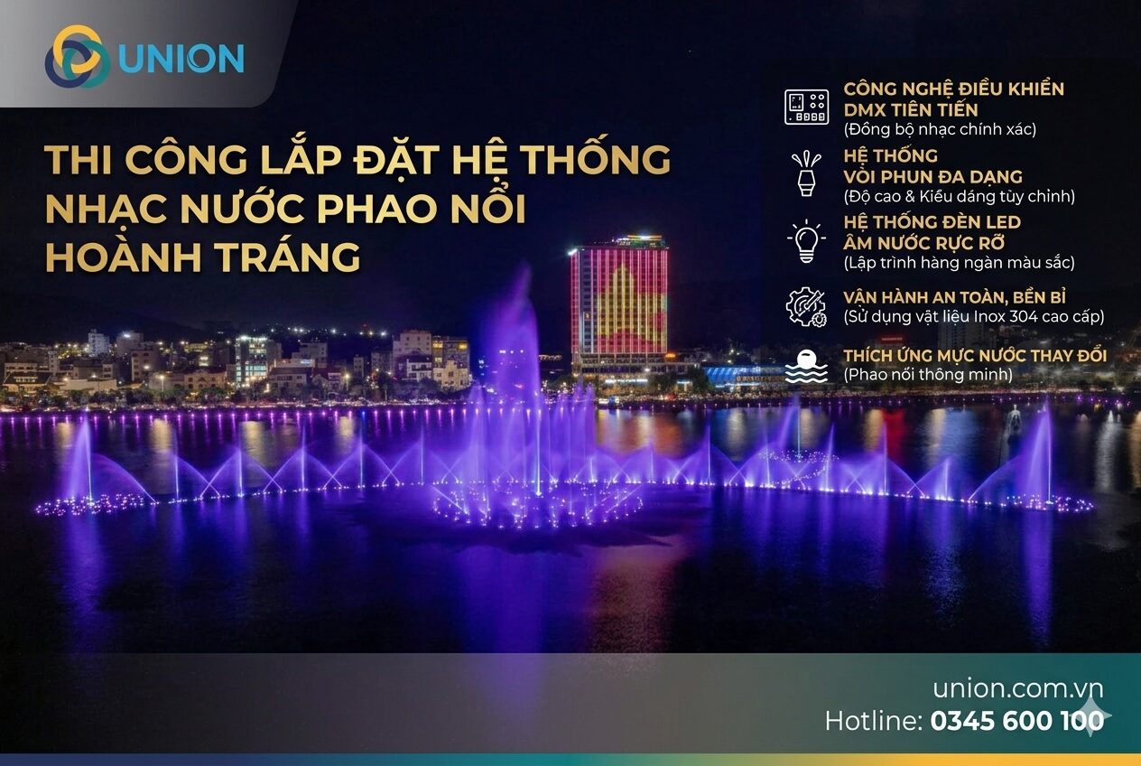 Hệ thống nhạc nước phao nổi - Đặc điểm và tư vấn chi tiết 2026 - UNION Đặc điểm kỹ thuật nổi bật của hệ thống nhạc nước phao nổi