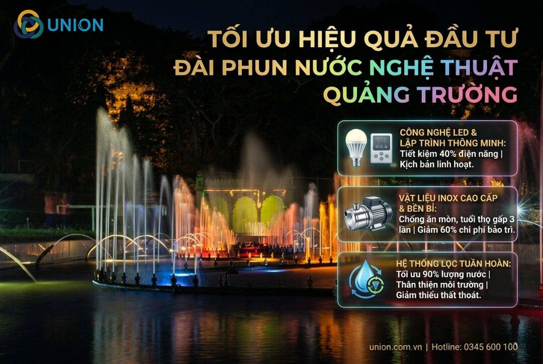 Thiết kế đài phun nước nghệ thuật chuyên nghiệp 2026 - UNION Đặc điểm thiết kế giúp tối ưu hiệu quả đầu tư đài phun nước nghệ thuật