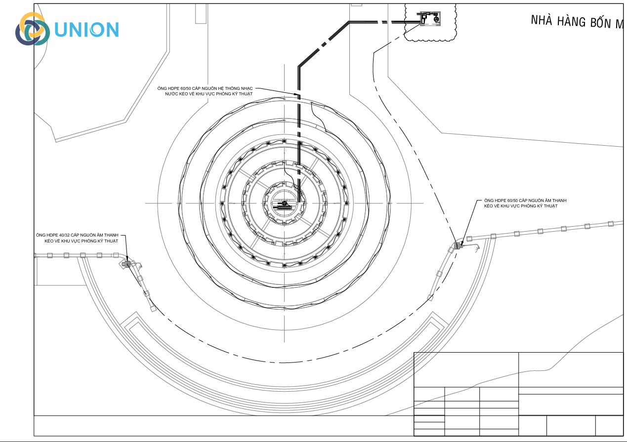 Bố cục phân bộ hệ thống thiết bị nhạc nước trên bản vẽ thiết kế kỹ thuật