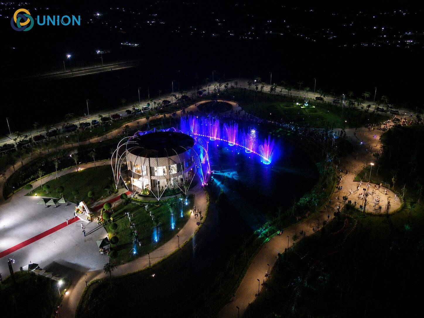 Nhạc nước phao nổi - Công viên trung tâm KDC Dragon Eden Long An - UNION Flycam Du An Nhac Nuoc Phao Noi Dragon Eden Long An - UNION