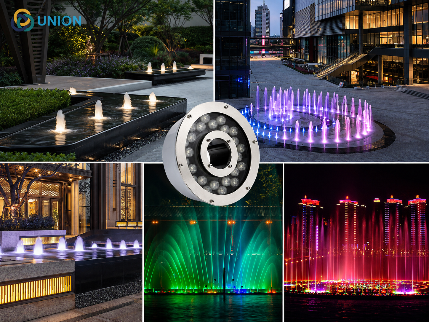 Đèn LED âm nước là gì? Vai trò trong hệ thống đài phun nước - UNION Den-LED-am-nuoc-co-vai-tro-gi-trong-dai-phun-nuoc